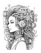 Artistic illustration of a woman's face with mechanical elements
