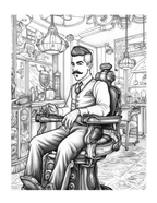 Illustration of a man sitting in an old-fashioned barber chair in a barbershop.