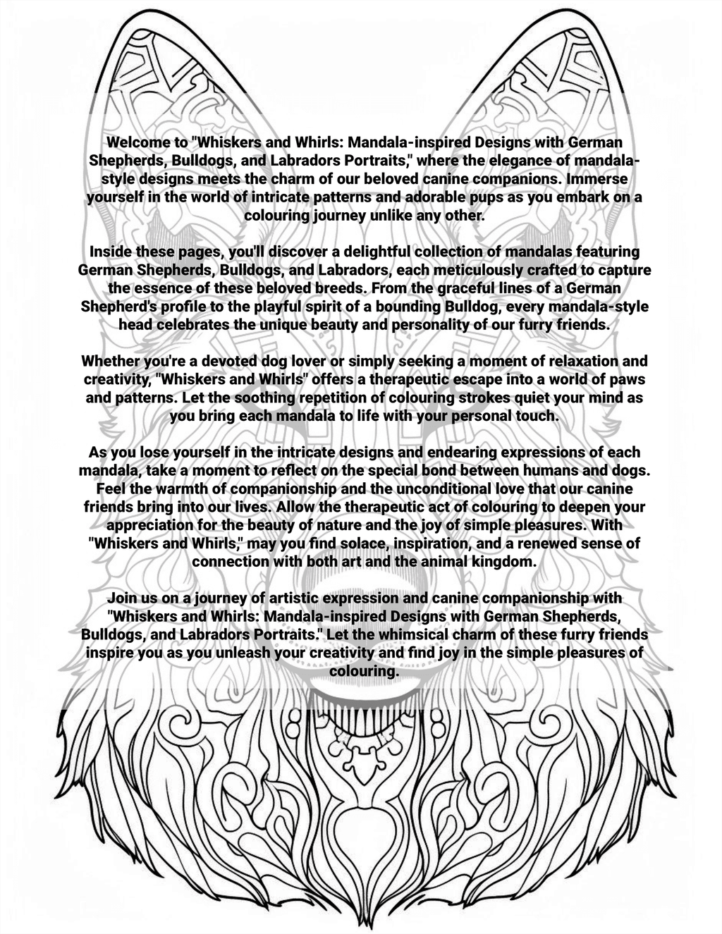 Whiskers and Whirls: Mandala-Inspired Designs with German Shepherds, Bulldogs, and Labradors Portraits.