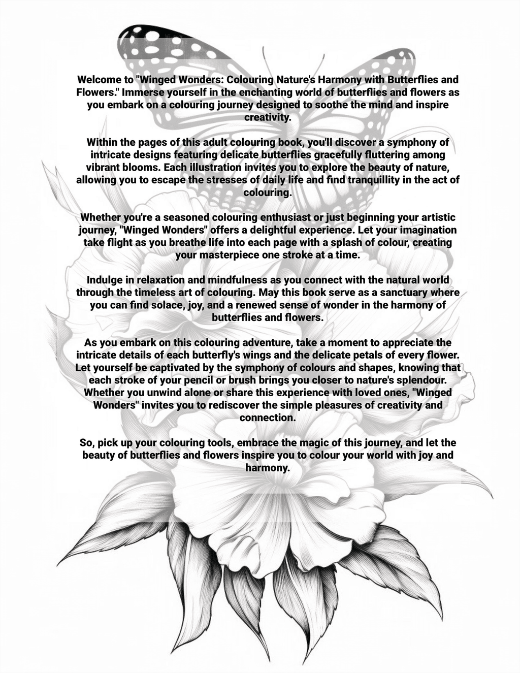 Winged Wonders: Colouring Nature's Harmony with Butterflies and Flowers.