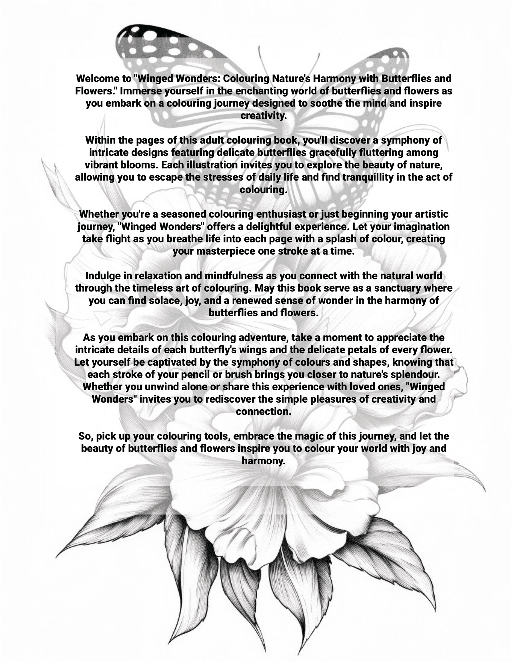 Winged Wonders: Colouring Nature's Harmony with Butterflies and Flowers.