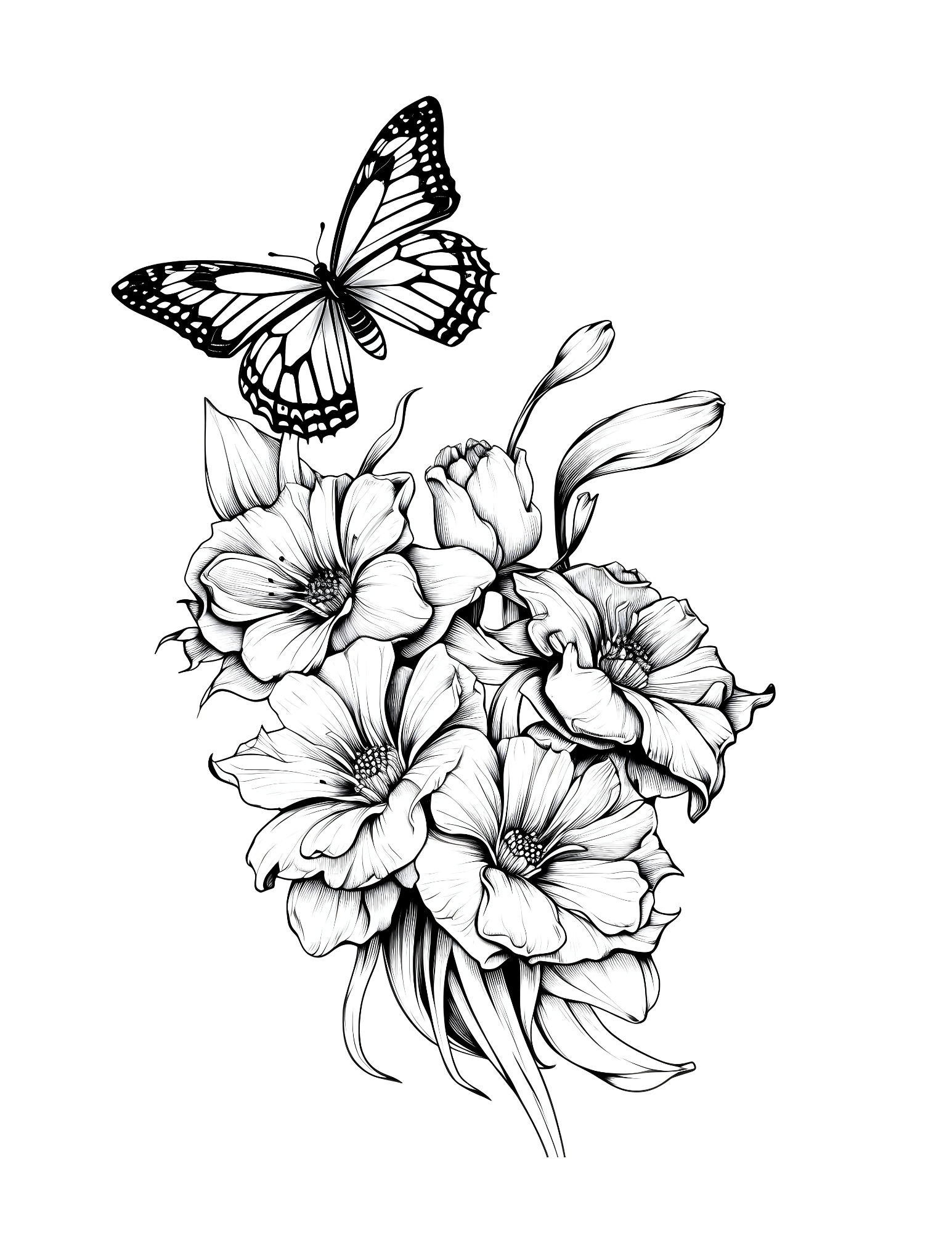 Winged Wonders: Colouring Nature's Harmony with Butterflies and Flowers.