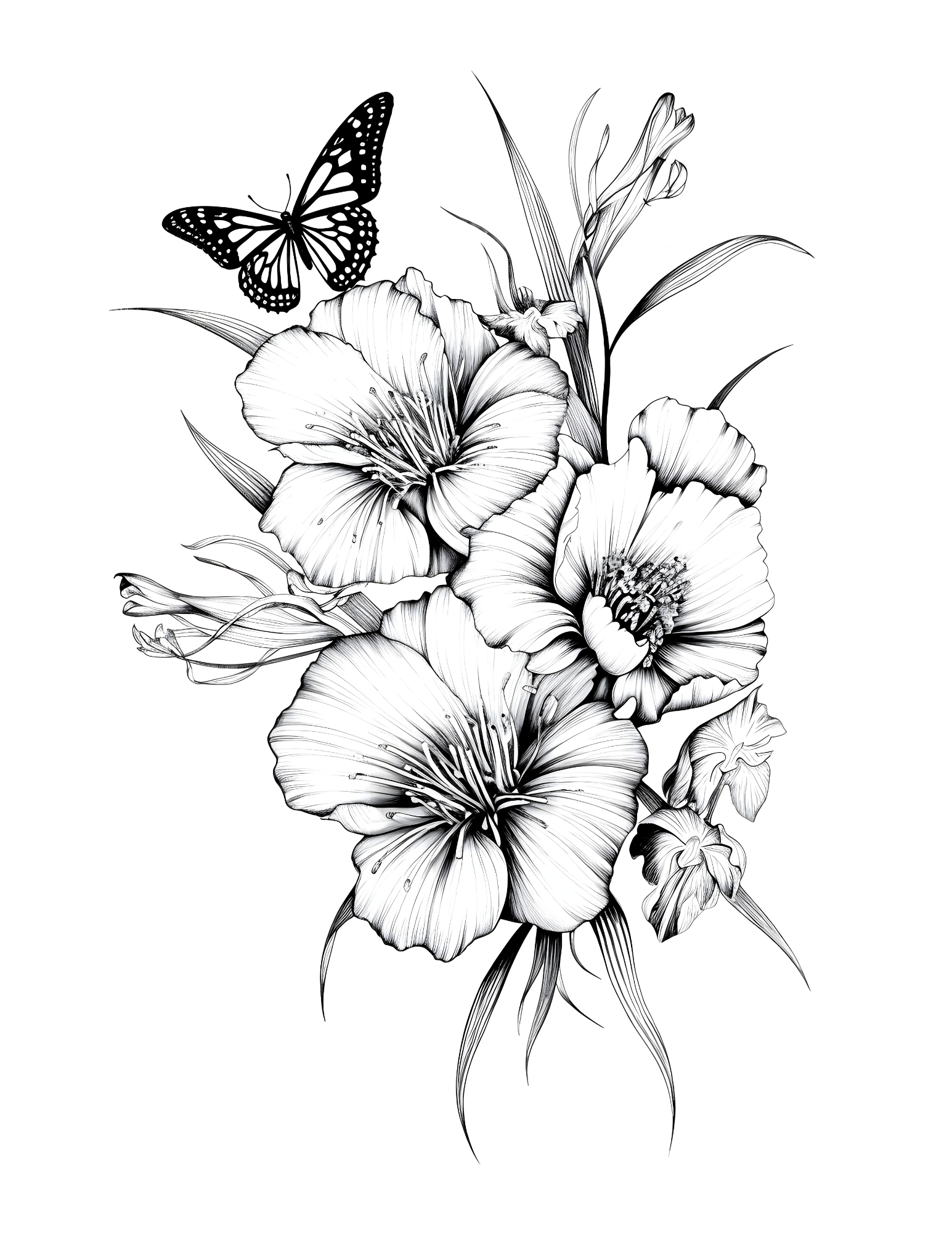 Winged Wonders: Colouring Nature's Harmony with Butterflies and Flowers.